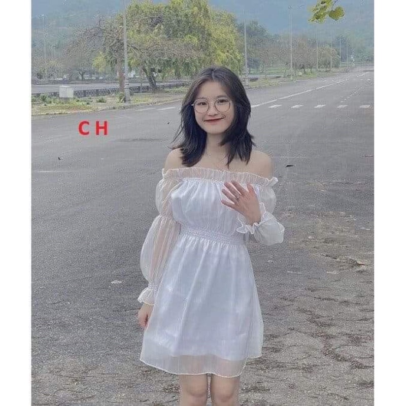 Váy Trễ Vai Bánh Bèo Voan Tơ 2 lớp🎀 Đầm Dự Tiệc rớt Vai Màu Trắng🎀Áo lệch vai dài tay tiểu thư 2 lớp vintage Ullzang | BigBuy360 - bigbuy360.vn