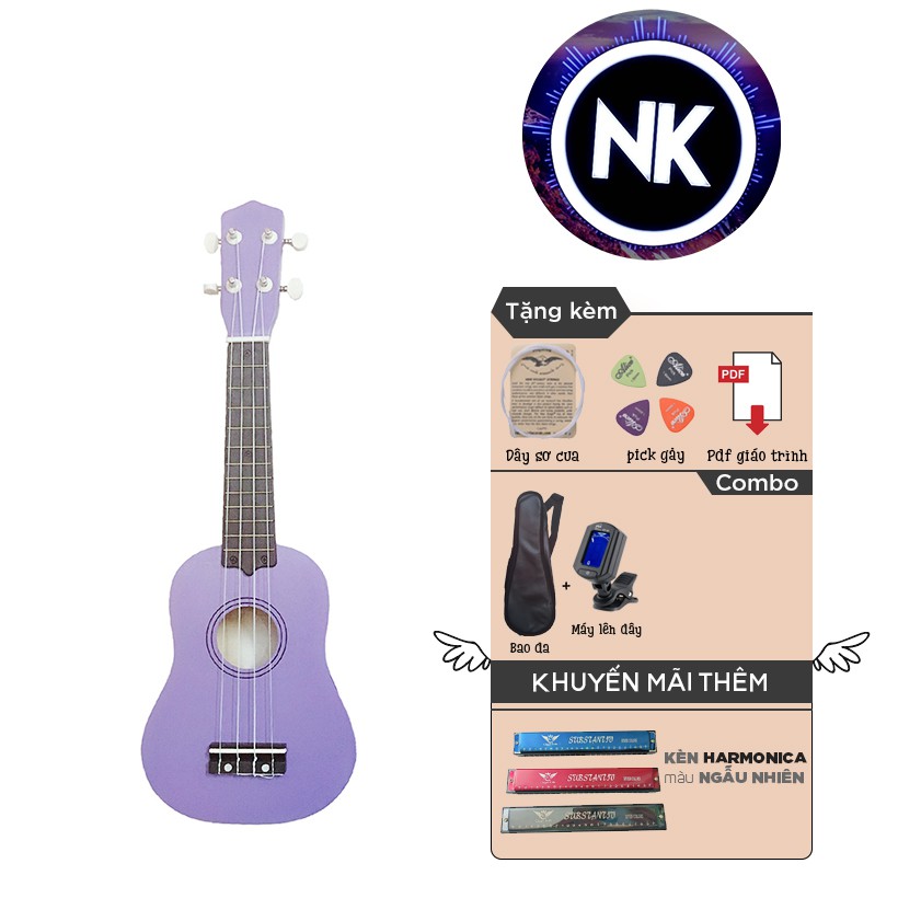 (MUA 1 ĐƯỢC 8) Đàn Ukulele Soprano 21" Full Phụ Kiện + Bao Da + Tuner + Kèn Harmonica (Có sẵn)