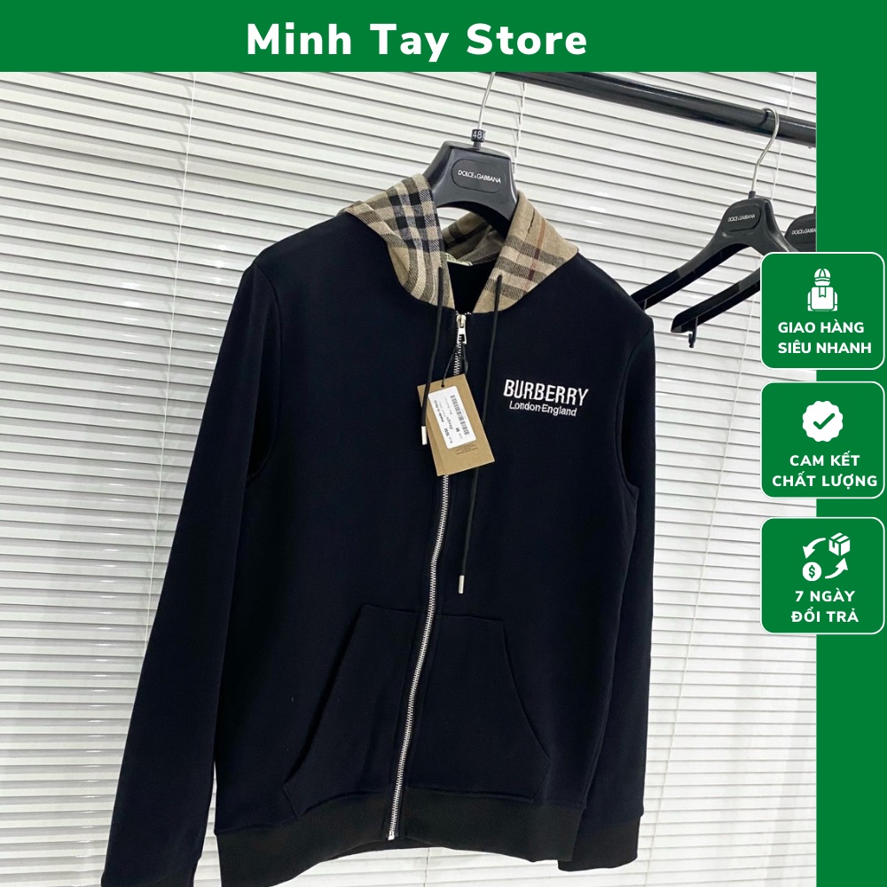 Áo Khoác Hoodie Zip Nam BBR Phối Họa Tiết Mũ Kẻ Caro . Áo Khoác Nam BBR Chất Vải Nỉ Cao Cấp - MINH TÂY STORE