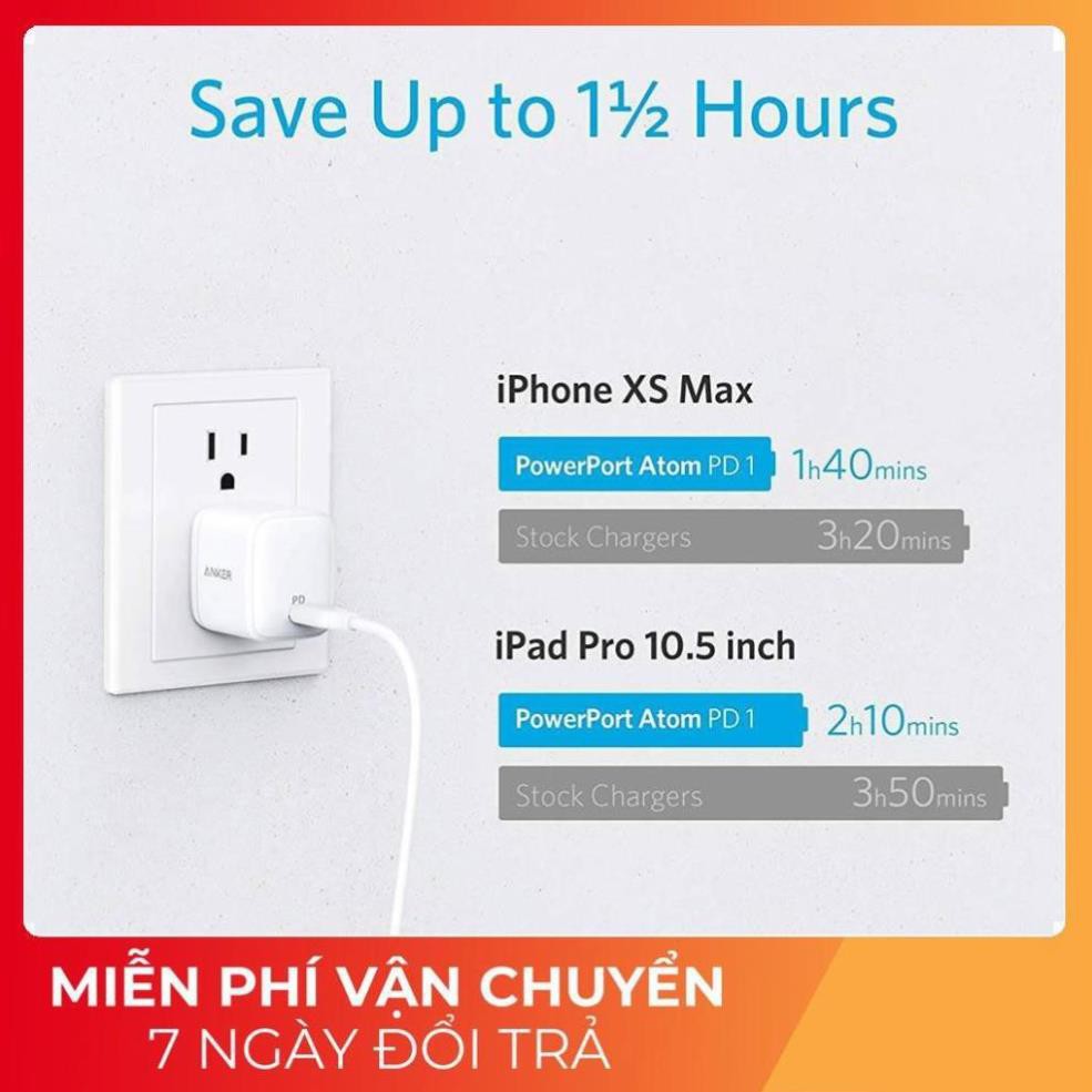 Cóc củ sạc nhanh PD Type-C 30W công nghệ PowerIQ cho điện thoại / Macbook hiệu Anker PowerPort Atom PD 1
