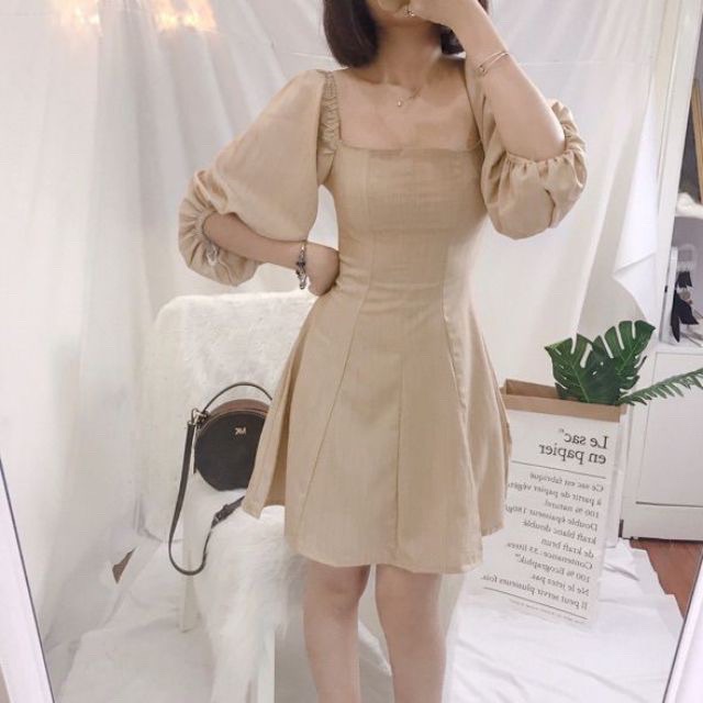 Váy cổ vuông tay bồng hàng cao cấp