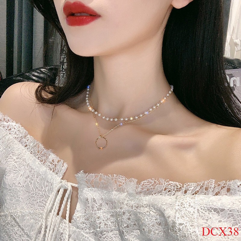 Dây chuyền/chocker chuỗi ngọc mặt nhẫn tròn DCX38 Mayconner