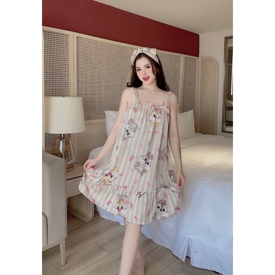 Đầm váy ngủ mặc nhà LỤA MANGO / LATIN 2 dây dễ thương phom rộng (mẹ bầu - sau sinh mặc được)