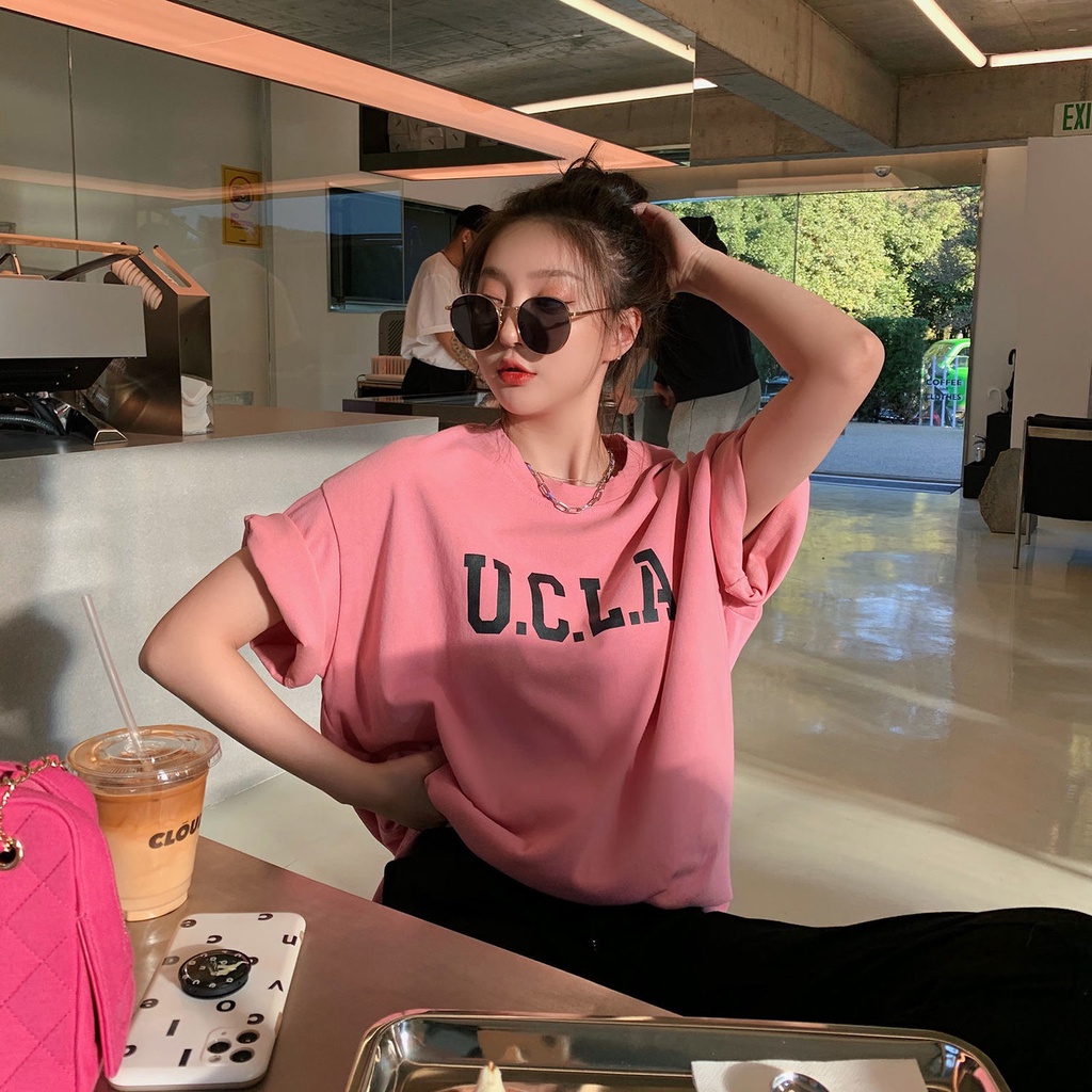 Áo Thun Tay Ngắn Dáng Rộng In Hình Trẻ Trung Phong Cách Hàn Quốc Cho Bạn Gái