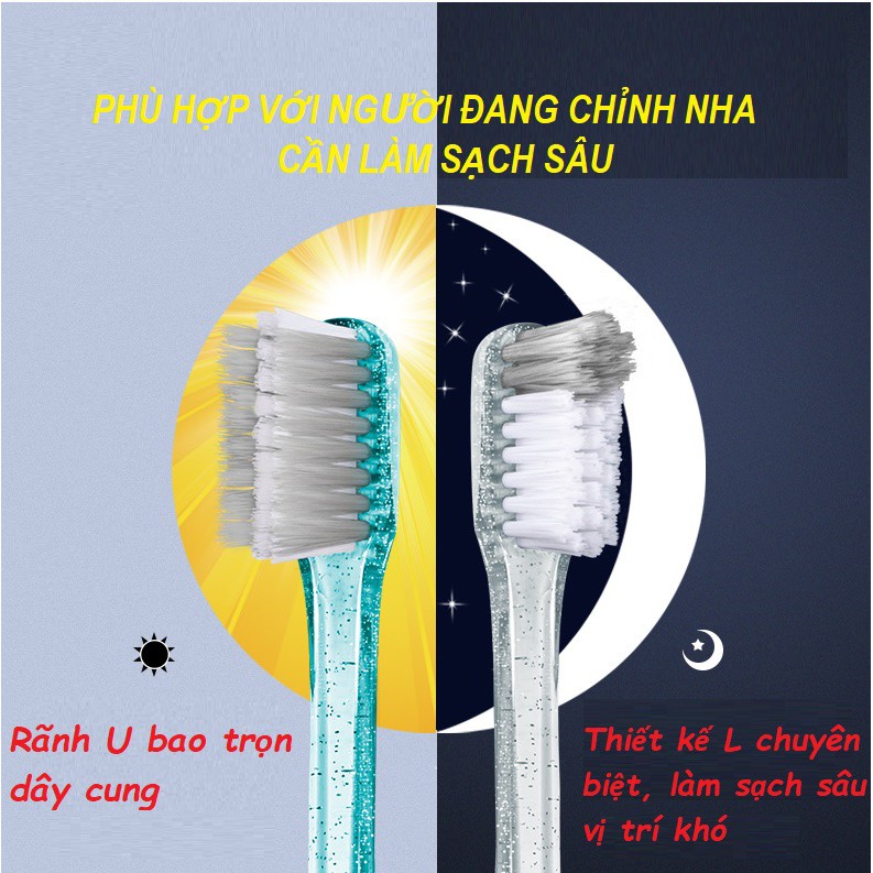 Bàn chải niềng răng đôi, chăm sóc răng miệng Sáng Tối, làm sạch sâu dành cho người niềng