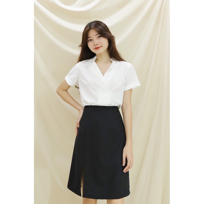 [Hình thật tự chụp] Áo cổ đắp tay ngắn Meow Boutique