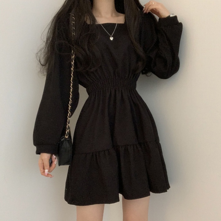 Đầm tay dài cổ vuông màu trơn lưng thun co giãn tốt phong cách mới thanh lịch 46146