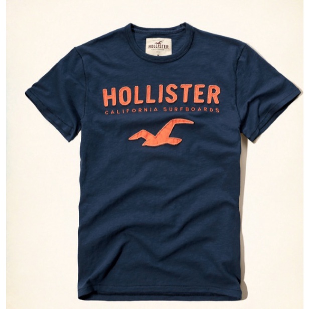 HOLLISTER Áo Thun Cotton Tay Ngắn Cổ Tròn Thêu Hình Chim Hải Âu Thời Trang