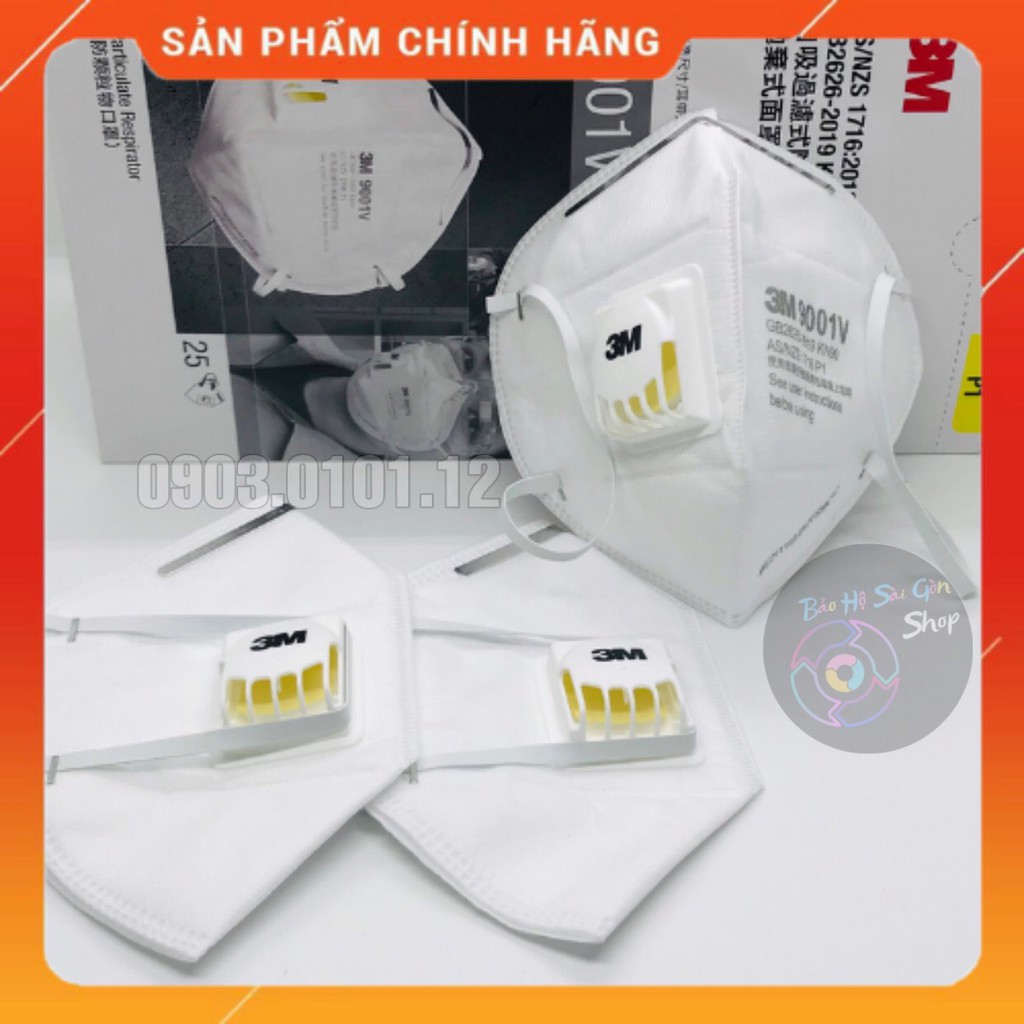 Khẩu trang 3m 9001v có van thở cao cấp, Kn90 chính hãng đạt chuẩn AS/NZS FFP1 (Set 10 Cái)