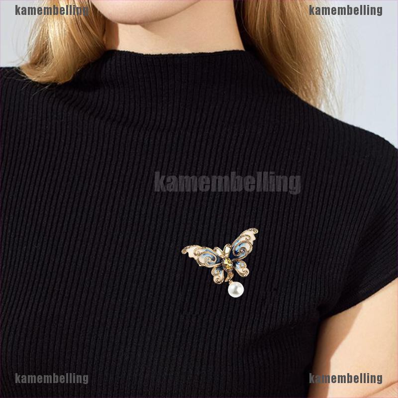 Ghim Cài Áo Hình Bướm Tráng Men Đính Đá Ngọc Trai Thời Trang