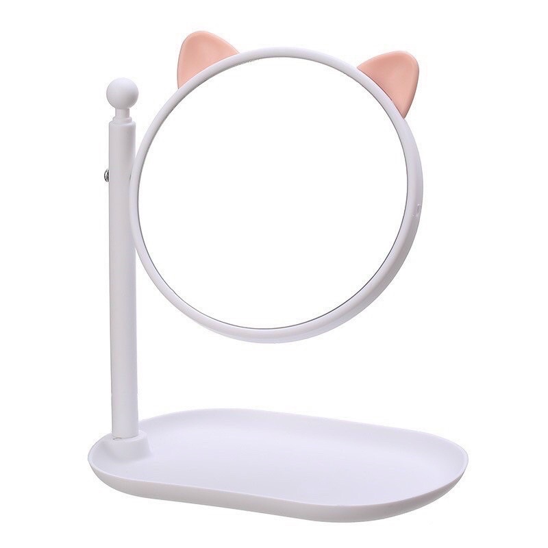 Gương để bàn trang điểm có đế đựng đồ tiện dụng kiểu dáng dễ thương