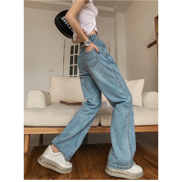 Cocory vn Quần jean ống rộng lưng cao phong cách Hàn Quốc thời trang dành cho nữ