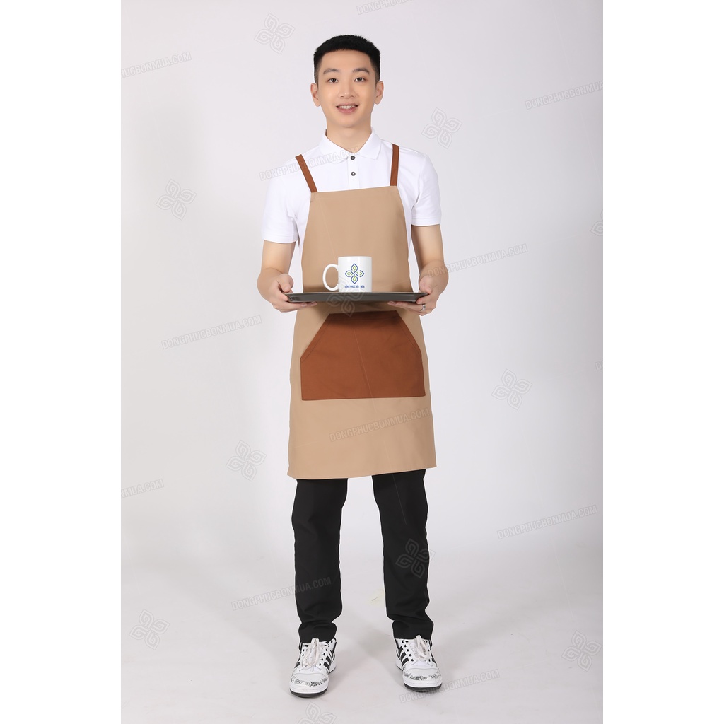 Tạp dề yếm chất liệu kaki cực đẹp - Màu be phối túi đen nổi bật - Chuẩn form dáng khi mặc, dễ dàng hoạt động, làm việc