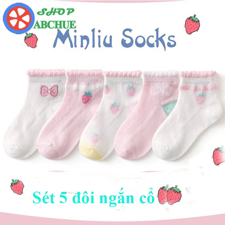 Tất Vớ Trẻ Em Minliu Hình Dâu Tây Cho Bé Từ 1 – 12 Tuổi Chất Cotton Set 5 Đôi