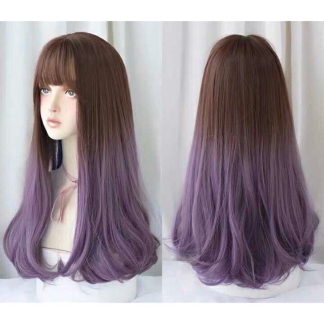 Tóc giả nguyên đầu omber nâu tím-