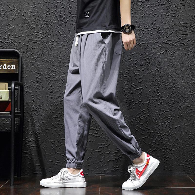 Nam Mùa Hè Đến Mắt Cá Chân Quần Vải Lanh Quần Mỏng Rời Vải Lanh Cotton 9 Điểm 8 Điểm Slim-fit Chân Nhỏ Quần Nam Hợp Thời Trang