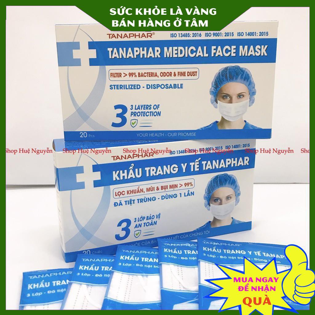 Hộp khẩu trang y tế Tanaphar 3 lớp, 20 chiếc, màu trắng, đã tiệt trùng- chính hãng công ty