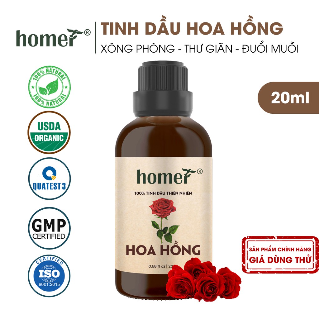 Tinh dầu Hoa Hồng Bungari Homer 20ml/100ml - Rose Essential Oil - đạt chuẩn chất lượng kiểm định