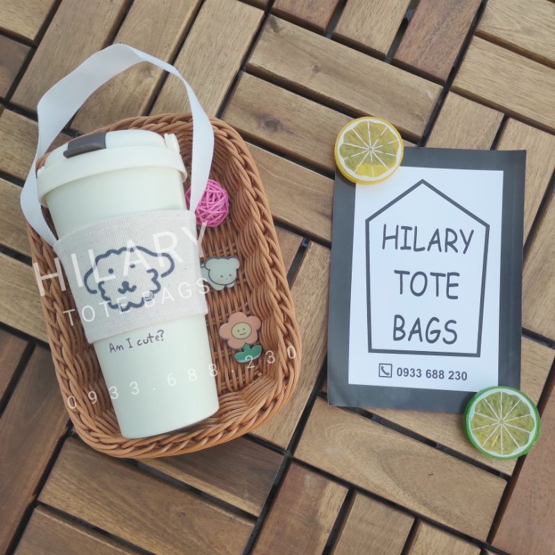 Túi Quai Vải Đựng Ly Trà Sữa In Cừu Lazy Dây Vải Canvas