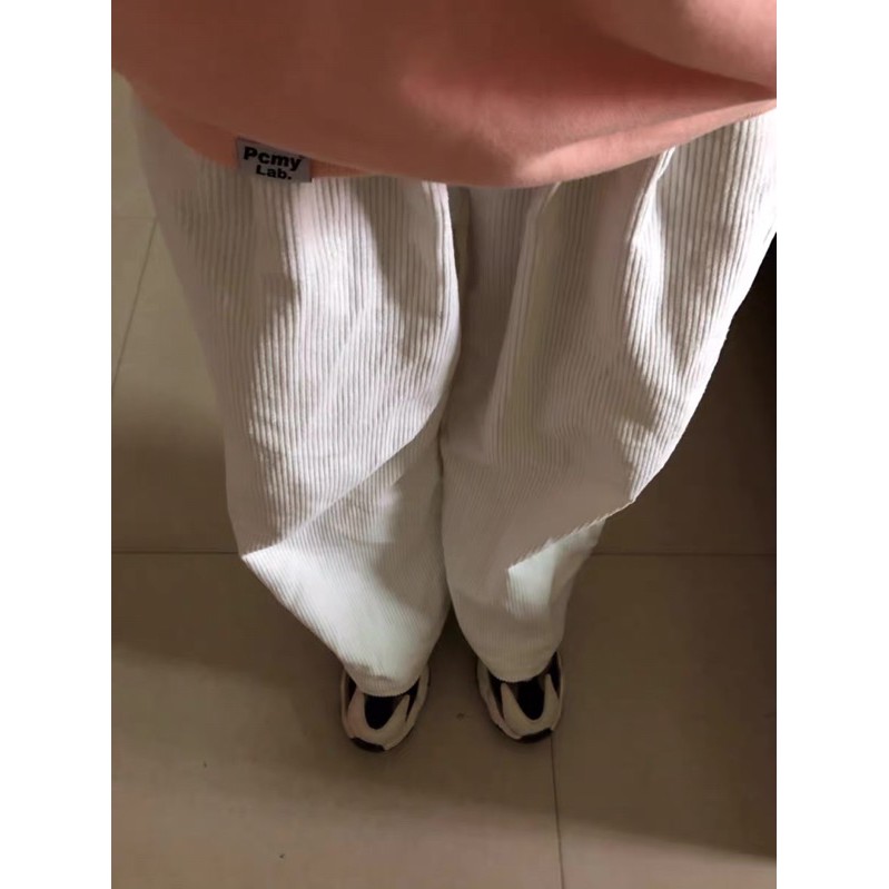 Quần kaki nhung ống rộng oversize Ulzzang unisex màu trắng dày dặn siêu chất 🤎