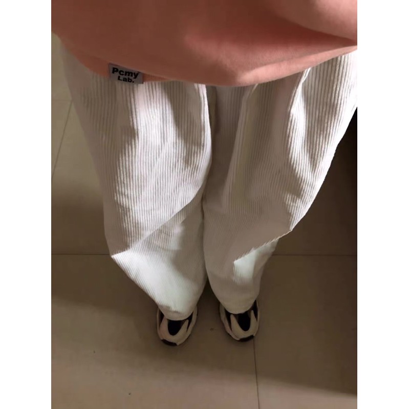 Quần kaki nhung ống rộng oversize Ulzzang unisex màu trắng siêu chất 🤎