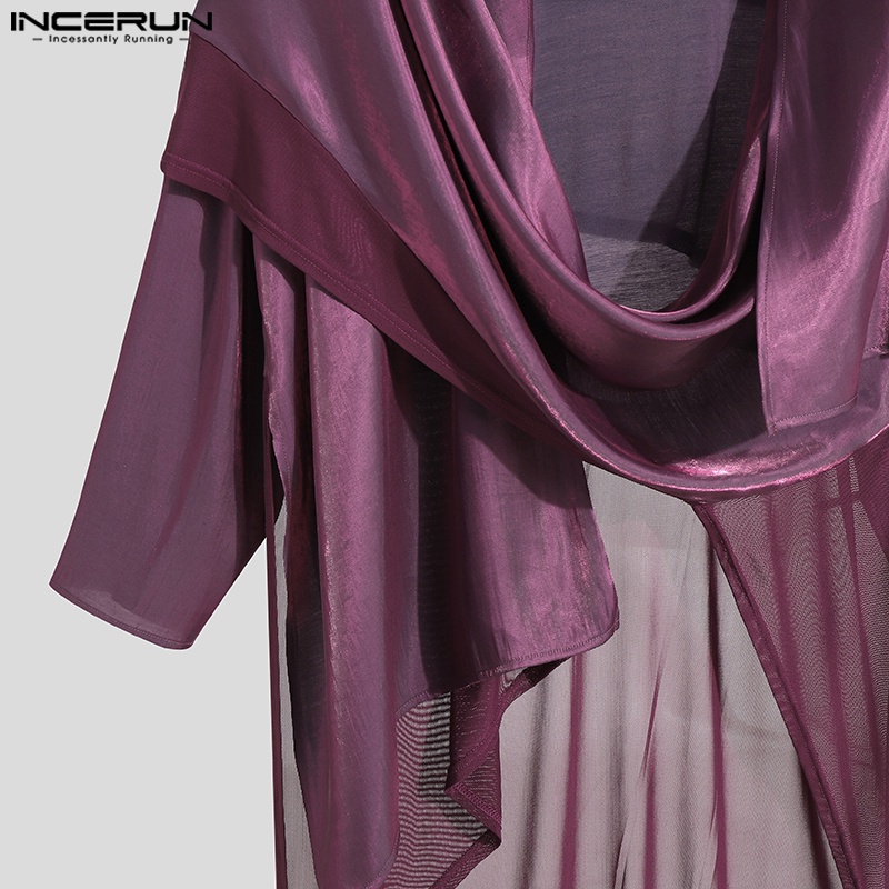 INCERUN Áo Khoác Cardigan Dạng Quấn Thiết Kế Tròn Xuyên Thấu Cho Nam
