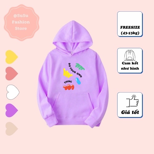 Hoodie Nữ Màu Trắng, Be , Vàng, Tím Dài Tay Mùa Đông Chất Nỉ Mỏng Nam Nữ In Do Things Ấm Áp , Phong Cách