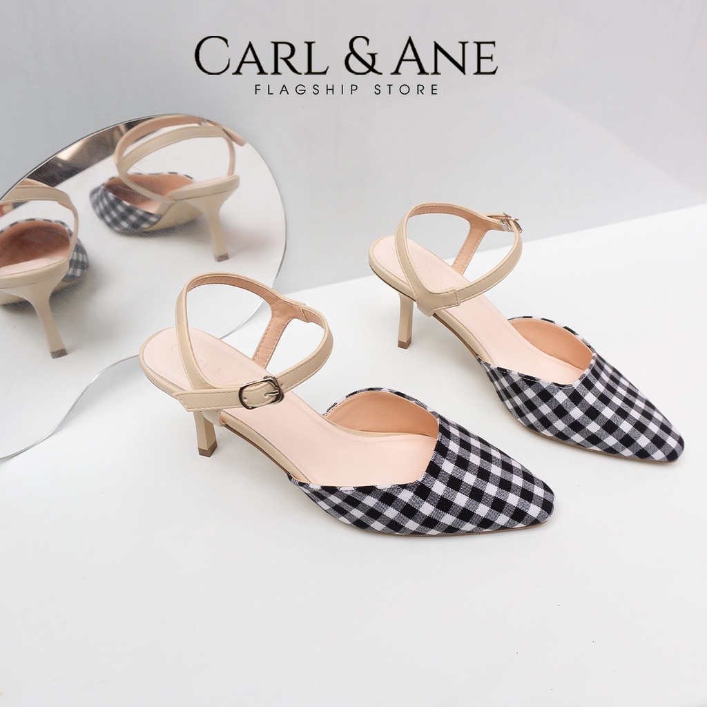 Carl &amp; Ane - Giày cao gót mũi nhọn màu nude phối caro thời trang công sở cao 6cm - CL028
