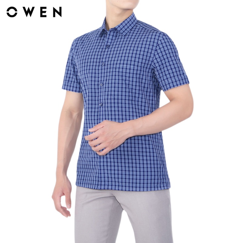 Áo sơ mi ngắn tay nam Owen Bamboo Body Fit Xanh caro - BA20631NT