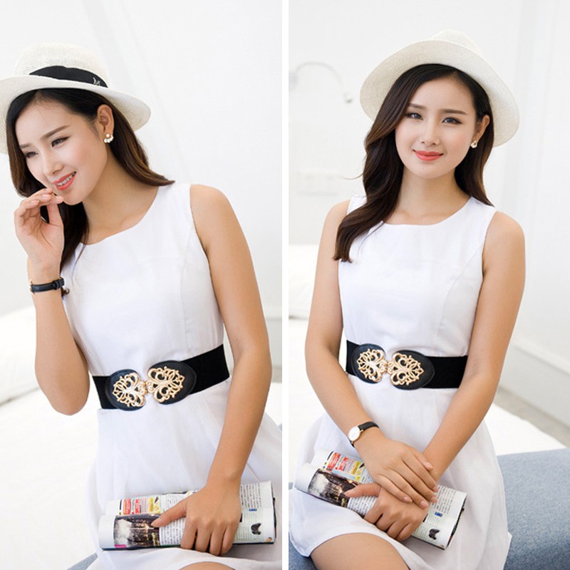 Thắt lưng bản to mặt hình chiếc lá phong cách cổ điển cho nữ