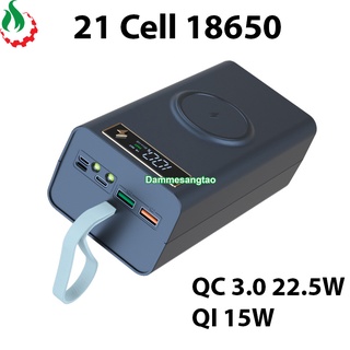 Box sạc dự phòng 21 cell 18650 sạc nhanh không dây QC 22.5W-Qi 15W Không