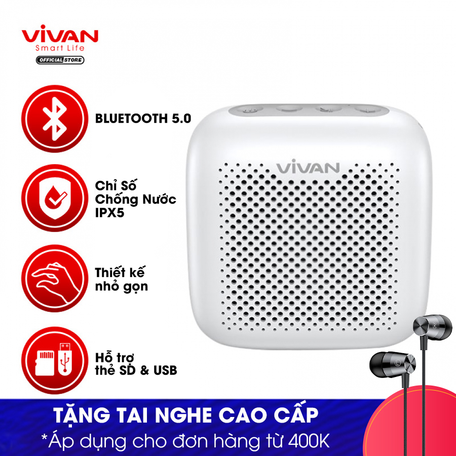 Loa Bluetooth 5.0 ngoài trời chống thấm nước VIVAN VS1 chơi nhạc liên tục 8 giờ sạc - Hàng Chính Hãng