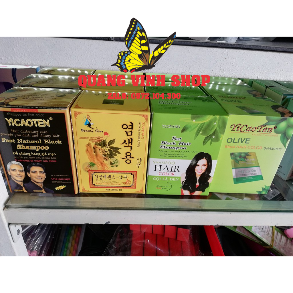 Combo hộp 10 gói gội là đen thảo dược/oliu/nhân sâm (30ml/gói)