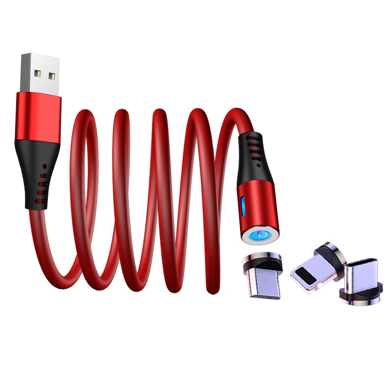 Cáp Sạc Từ Tính 3 Trong 1 360 Độ Micro USB Type C Có Đèn Led Cho Android