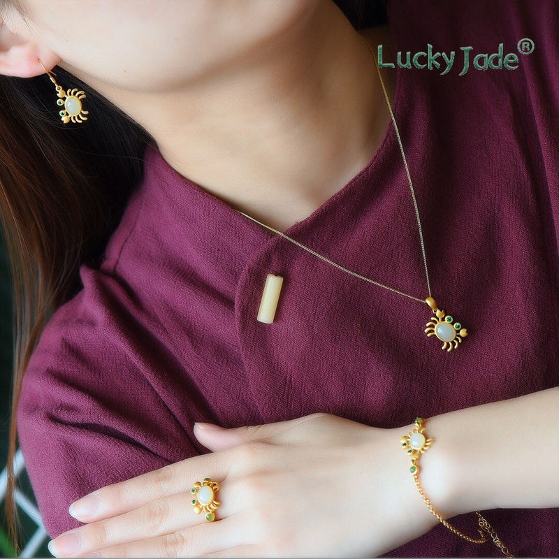 Nhẫn/ Khuyên Tai/ Vòng Tay Hình Con Cua Mạ Bạc S925 Dày Nhám Màu Vàng Đồng Cổ Điển Mới Cho Nữ