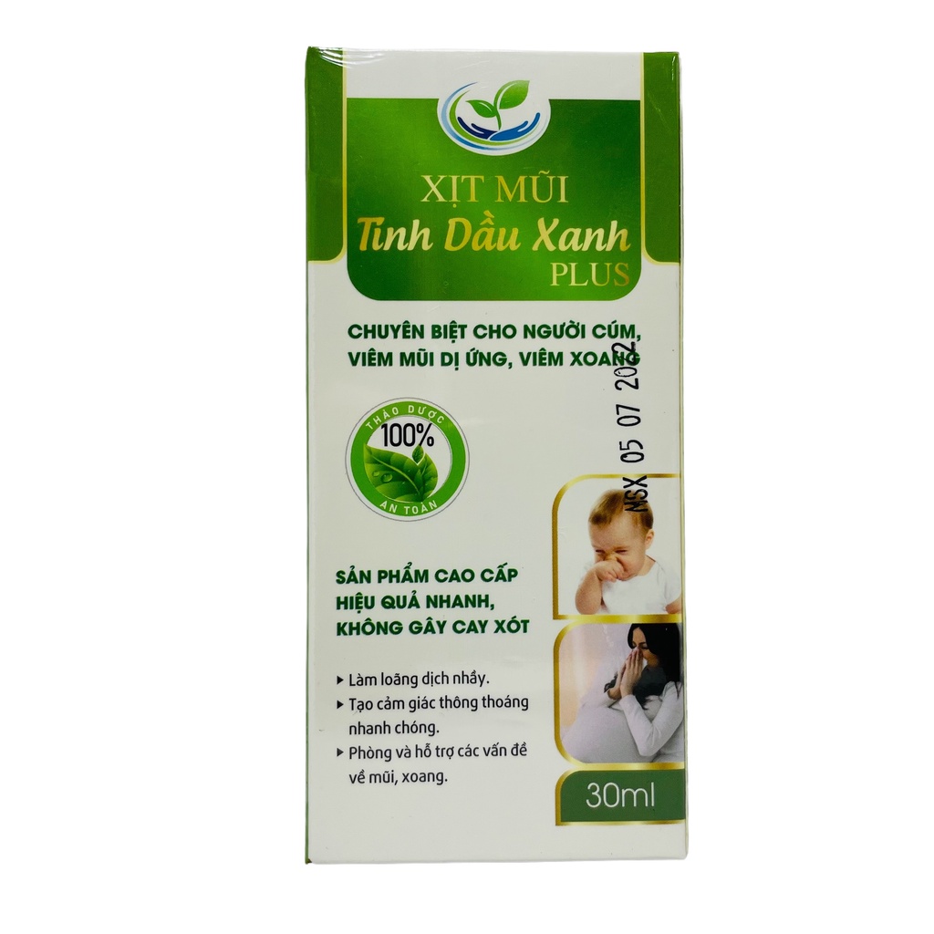 Xịt Mũi Tinh Dầu Xanh Tinh Chất Thiên Nhiên (30ml) 100% Organic Chuyên Biệt Cho Người Cúm, Viêm Mũi Dị Ứng, Viêm Xoang