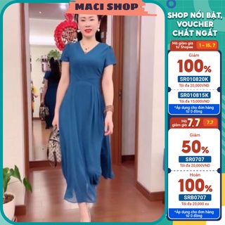 Đầm voan thiết kế 2 lớp nhẹ nhàng thanh lịch,Váy nữ trung niên cao cấp sang trọng trẻ trung_V2