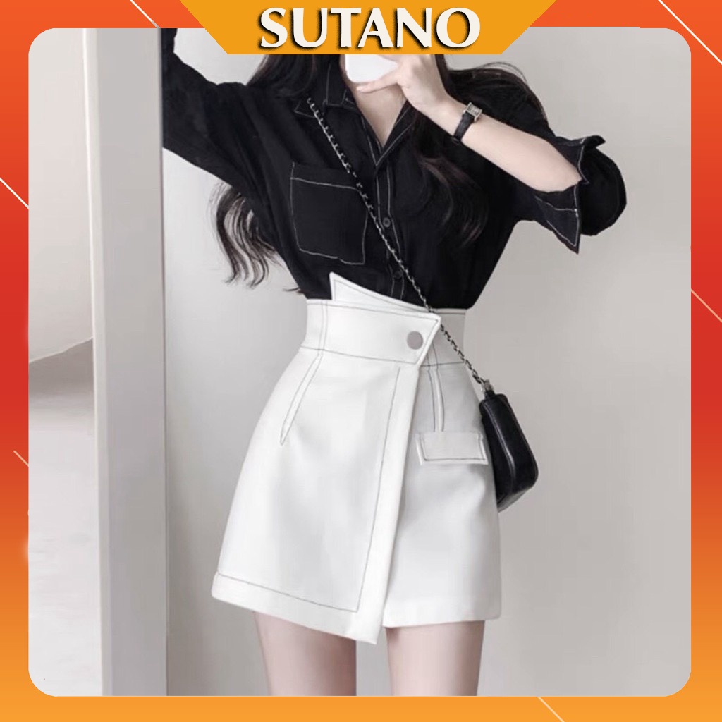 Chân váy chữ A -quần giả váy thiết kế cực xinh - đính cúc - cạp lệch - may lộ chỉ chất liệu đẹp CV435 SUTANO
