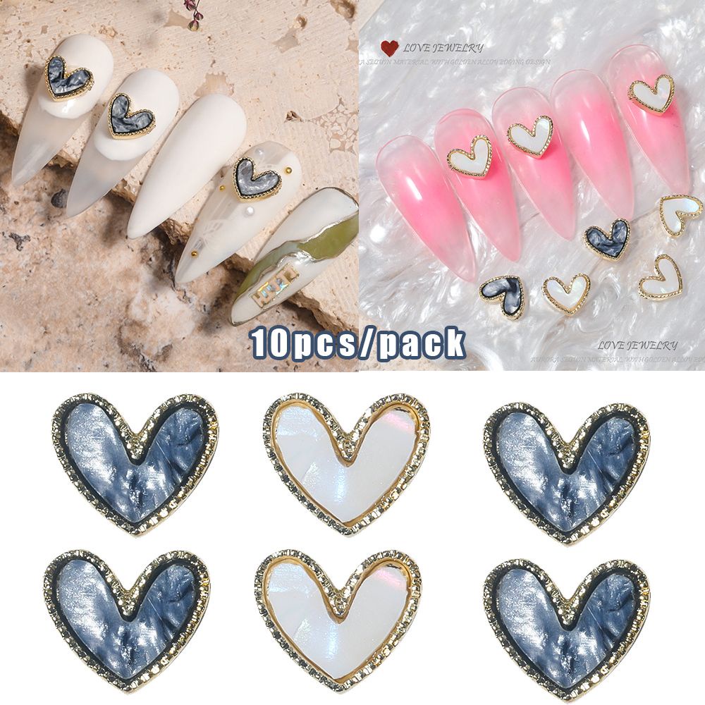 10 Cái Vỏ 3D Tương Lai|Hình Dán Trang Trí Móng Tay Hình Trái Tim|Phụ Kiện Trang Trí Móng Tay Họa Tiết Đá Cẩm Thạch Màu Gradient Bằng Hợp Kim