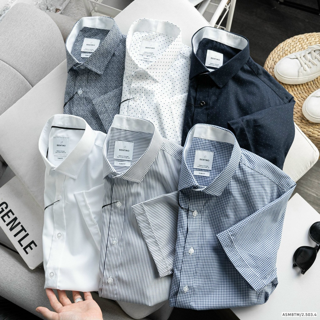 Áo sơ mi nam ngắn tay BT, form slimfit chất vải cotton thấm hút mồ hôi, Hàng VNXK