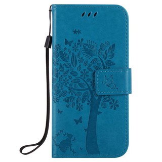 For htc one m9 blue cat tree leather flip wallet stand case cover