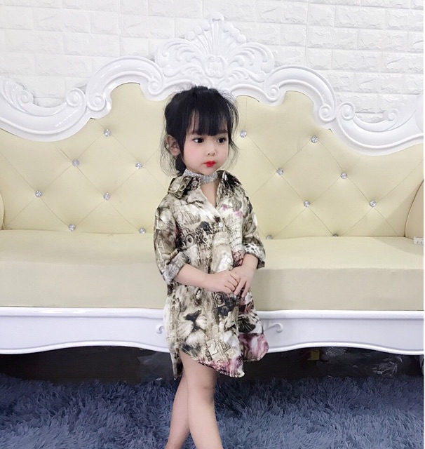 Set mẹ và bé sơ mi lụa 3D