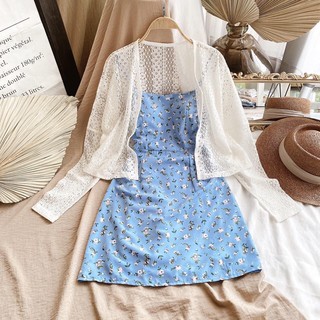 set đầm hoa kèm khoác