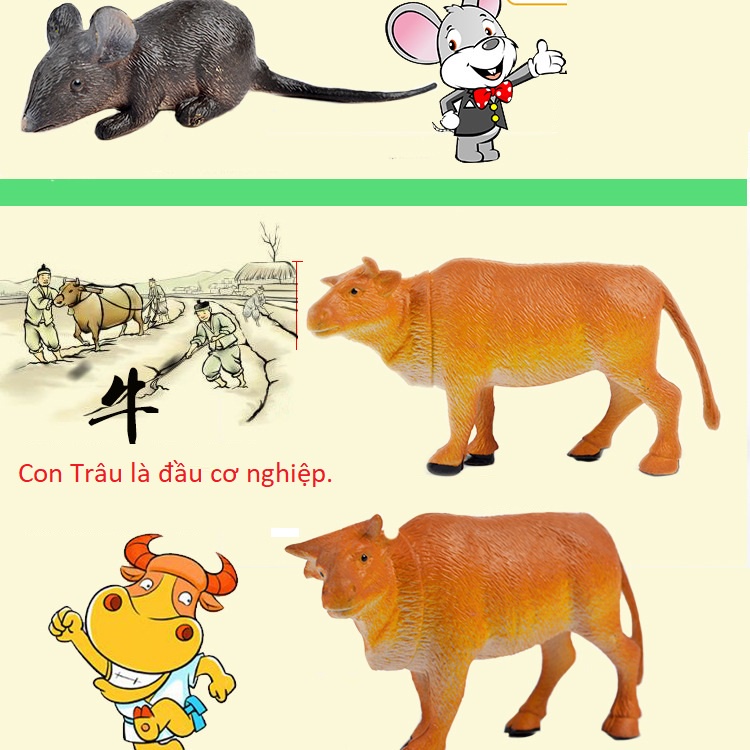 Đồ Chơi Mô Hình 12 Con Giáp  [ HCM ]  Bộ 12 con, màu sắc đẹp, giống thật,bé vừa chơi vừa học.