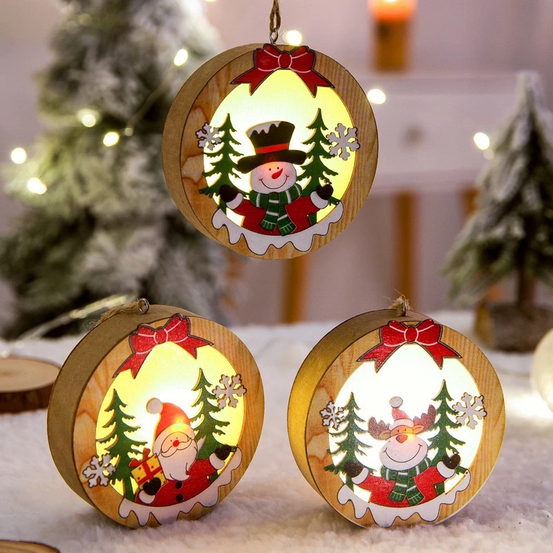 Phụ kiện dây gỗ treo cây thông noel trang trí giáng sinh có đèn dễ thương