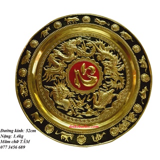 Mâm đồng chữ tâm 52cm nặng 1,4kg