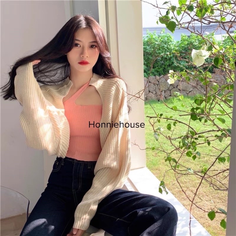 Áo khoác len cadigan lửng tay dơi, Áo kiểu len khoác sexxy AK7503 - NhiNhi Shop