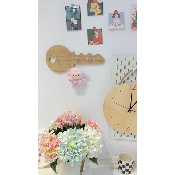 Móc treo đồ trang trí hình chìa khóa gỗ dán Tường siêu dính chịu lực cao, móc treo chìa khóa gỗ dán tường decor