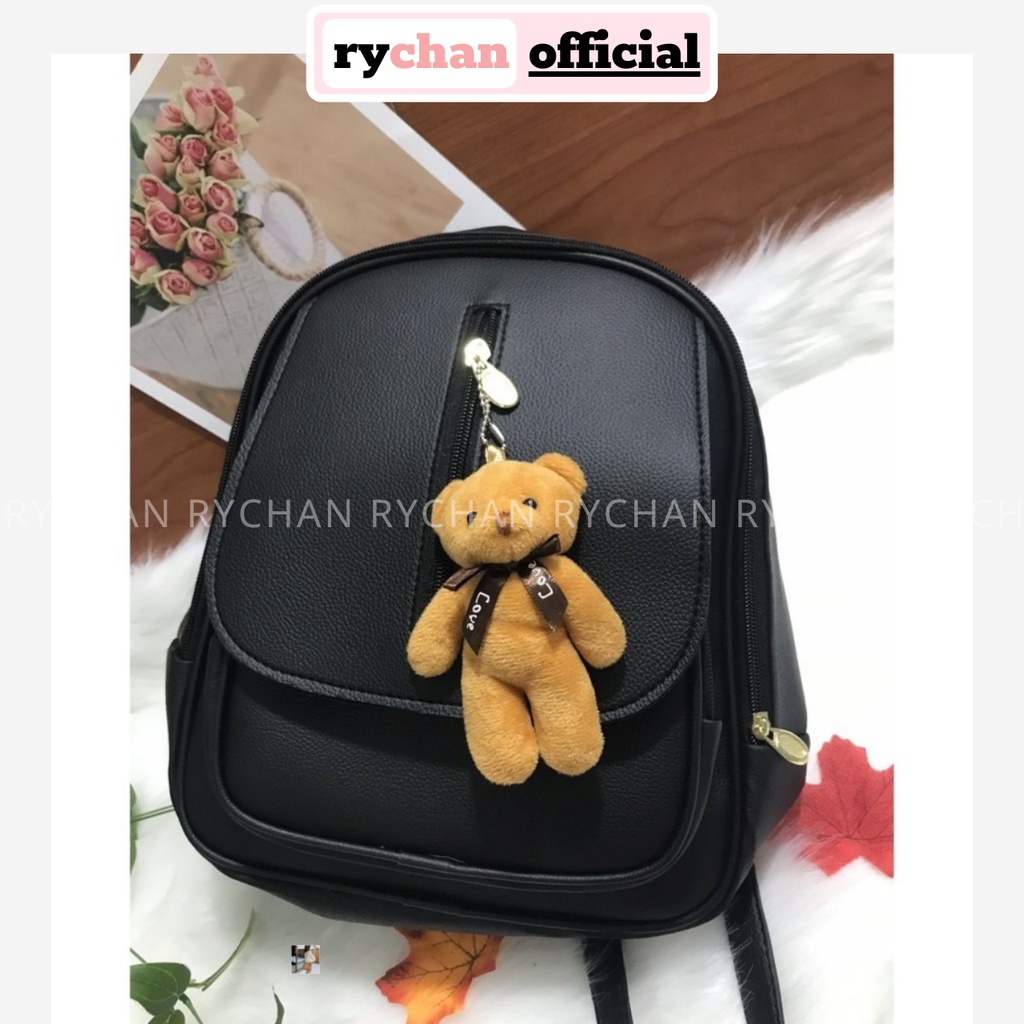 Balo Da Mềm Đi Học Đơn Giản Tặng Kèm Gấu Dễ Thương - RY146