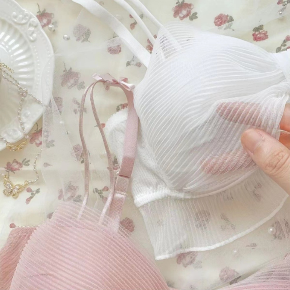 Set Áo Lót Nâng Ngực &amp; Quần Lót Nữ Phối Ren Màu Hồng Dễ Thương